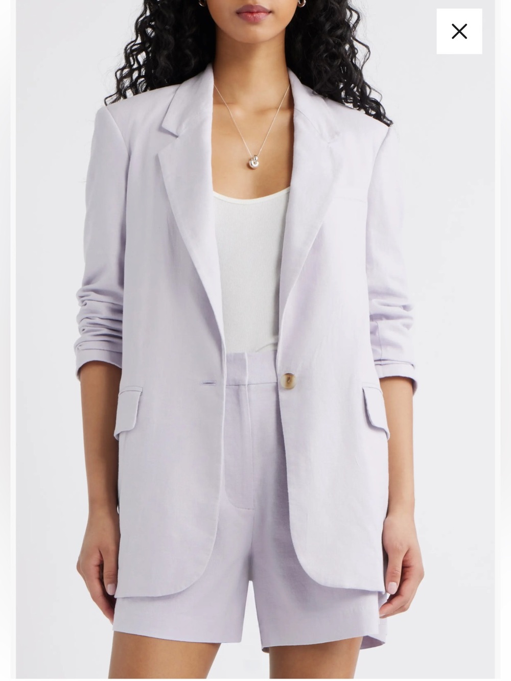 Open Edit $99 Everyday Linen Blend Lavender Single-Button Blazer